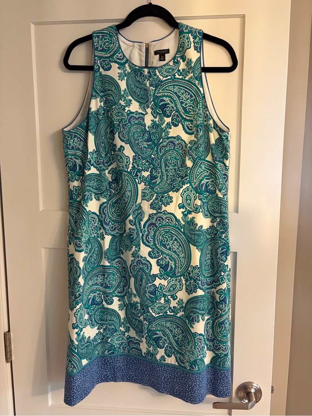 Ann Taylor Green and Blue Paisley Sleeveless Sheath Dress Size 14